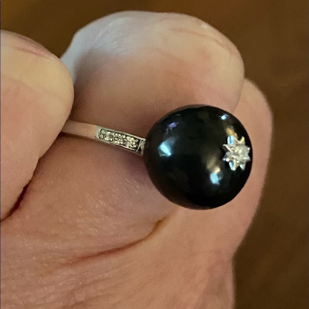 NWT Sterling Silver Shungite & White Zircon CELESTIAL Ring - Picture 9 of 12